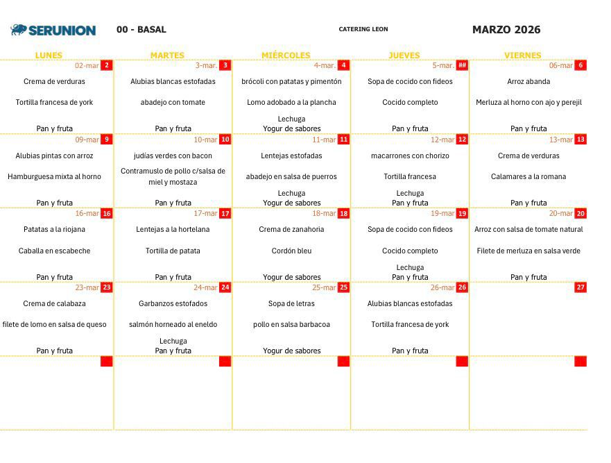 Foto de Menú Comedor Escolar de Marzo