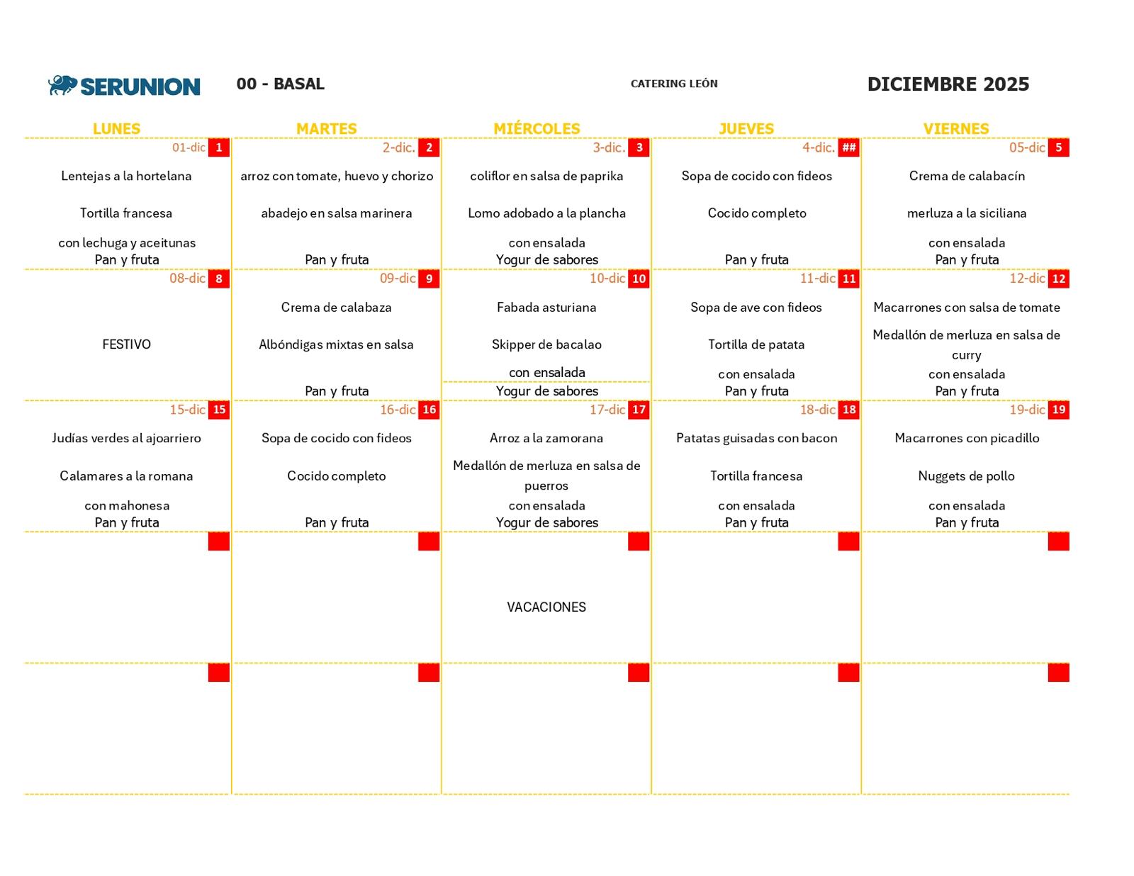 Foto de Menú Comedor Escolar de Diciembre